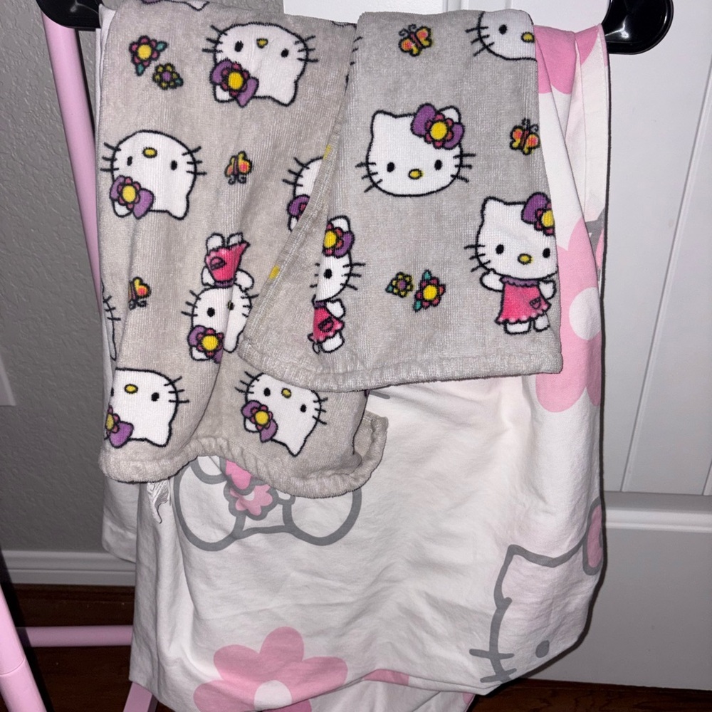 Hello Kitty Pink and Gray shower curtain & hand towels